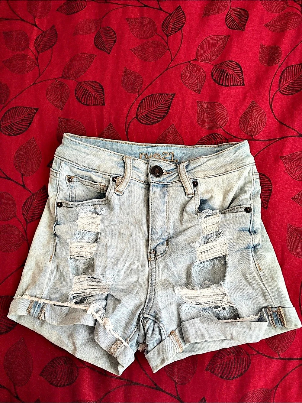Rue21 High Rise Shortie Distressed Denim Jean Shorts